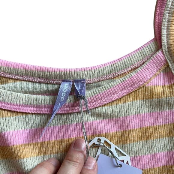 Good Luck Girl Pink Striped Knit Midi Bodycon Tank Dress L - Picture 4 of 4